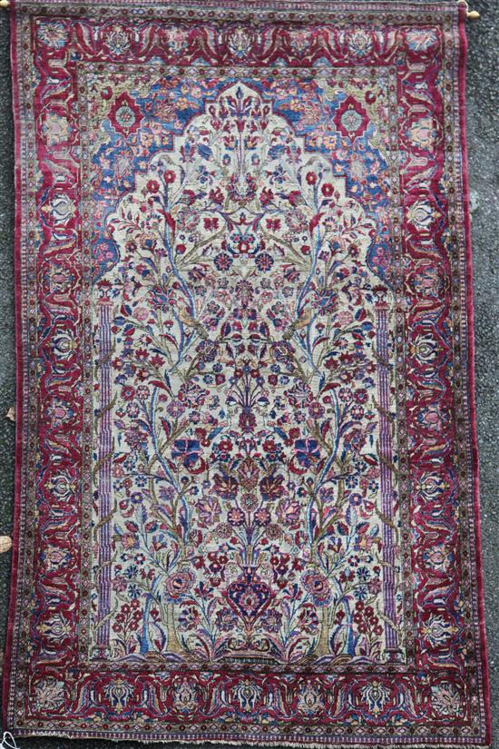 A Kashan silk prayer rug, 6ft x 3ft 8in.